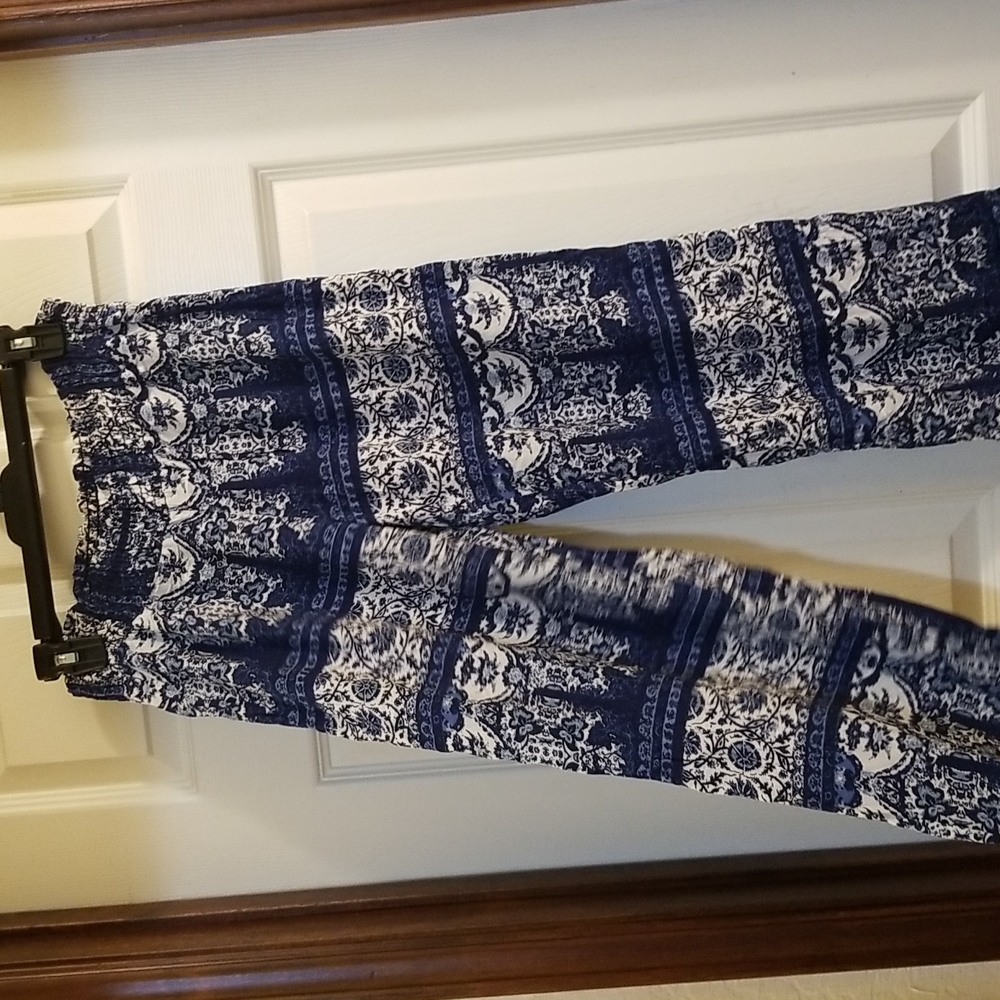 Blue Boho Wide Leg Stretch Waist Pants Size Large - Picture 2 of 5